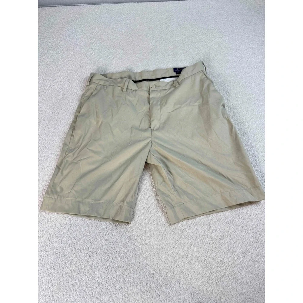 Polo Ralph Lauren Men Performance Stretch Mid Rise Zip Fly Beige Chino Shorts 34